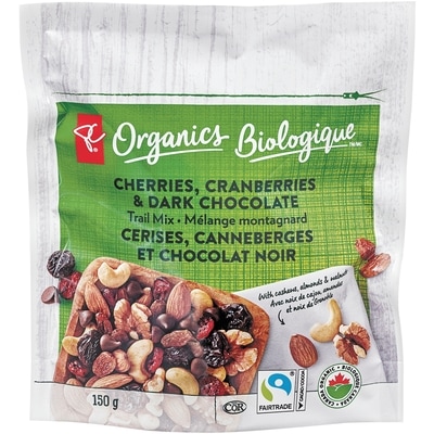 PC Biologique Mélange montagnard cerises, canneberges et chocolat noir 150 g, 4,33 $/100g