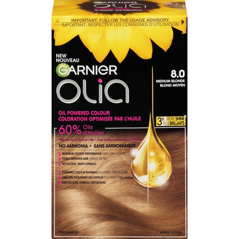 Olia Permanent Hair Dye No Ammonia and Oil Powered, 1 pack Medium Blonde
