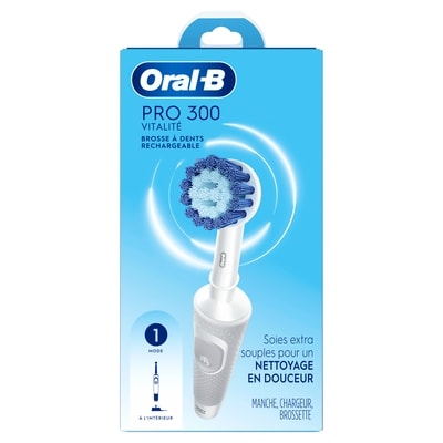 Oral-B Brosse à dents électrique Pro 300 Vitalité avec (1) brossette, rechargeable, blanche 1 ea, 29,00 $/1ch