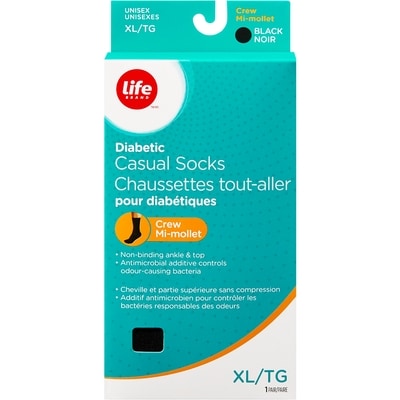 Life Chaussettes tout-aller pour diabétiques, unisexes, taille TG, noir  1 ea, 4,49 $/1ch