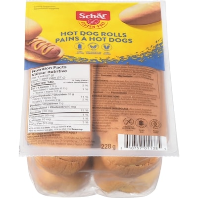 Schar Gluten-free Hot Dog Rolls 228 g, $4.38/100g
