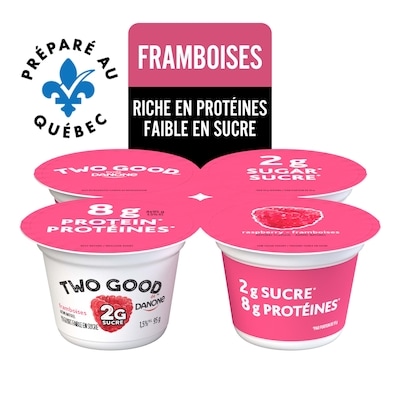Danone Yogourt faible en sucre aux framboises, 2 g de sucre, 8 g de protéines 380 g, 1,44 $/100g