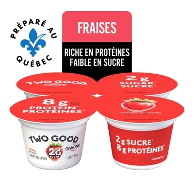 Danone Yogourt faible en sucre aux fraises, 2 g de sucre, 8 g de protéines 380 g, 1,18 $/100g