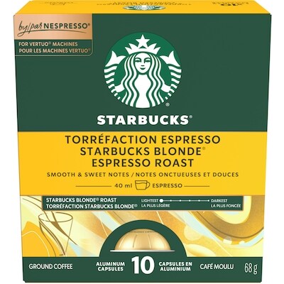 Starbucks Blonde Espresso Roast Coffee For Nespresso Vertuo – 30 Capsules, Light Roast, Gluten Free