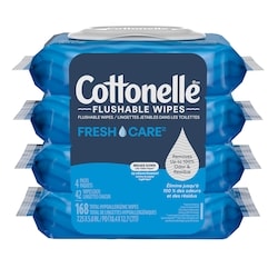 Fresh Care Flushable Wet Wipes, Adult Wet Wipes, 4 Flip-Top Packs, 42 Wipes Per Pack (168 Total Wipes)