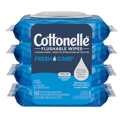 Cottonelle Fresh Care Flushable Wet Wipes, Adult Wet Wipes, 4 Flip-Top Packs, 42 Wipes Per Pack (168 Total Wipes) 4 ea, $4.00/1ea