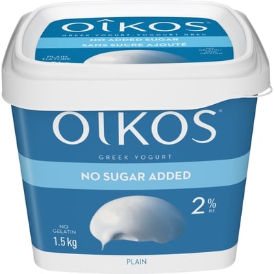 Oikos Greek Yogurt, Plain, No Added Sugar, 2% MF 1.5 kg, $0.77/100g
