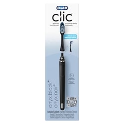 Clic Manual Toothbrush with 1 Handle and 2 Brush Heads, Onyx Black