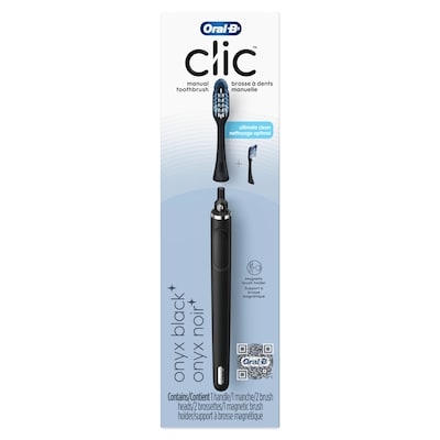 Oral B Clic Manual Toothbrush with 1 Handle and 2 Brush Heads, Onyx Black 2 ea, $14.25/1ea