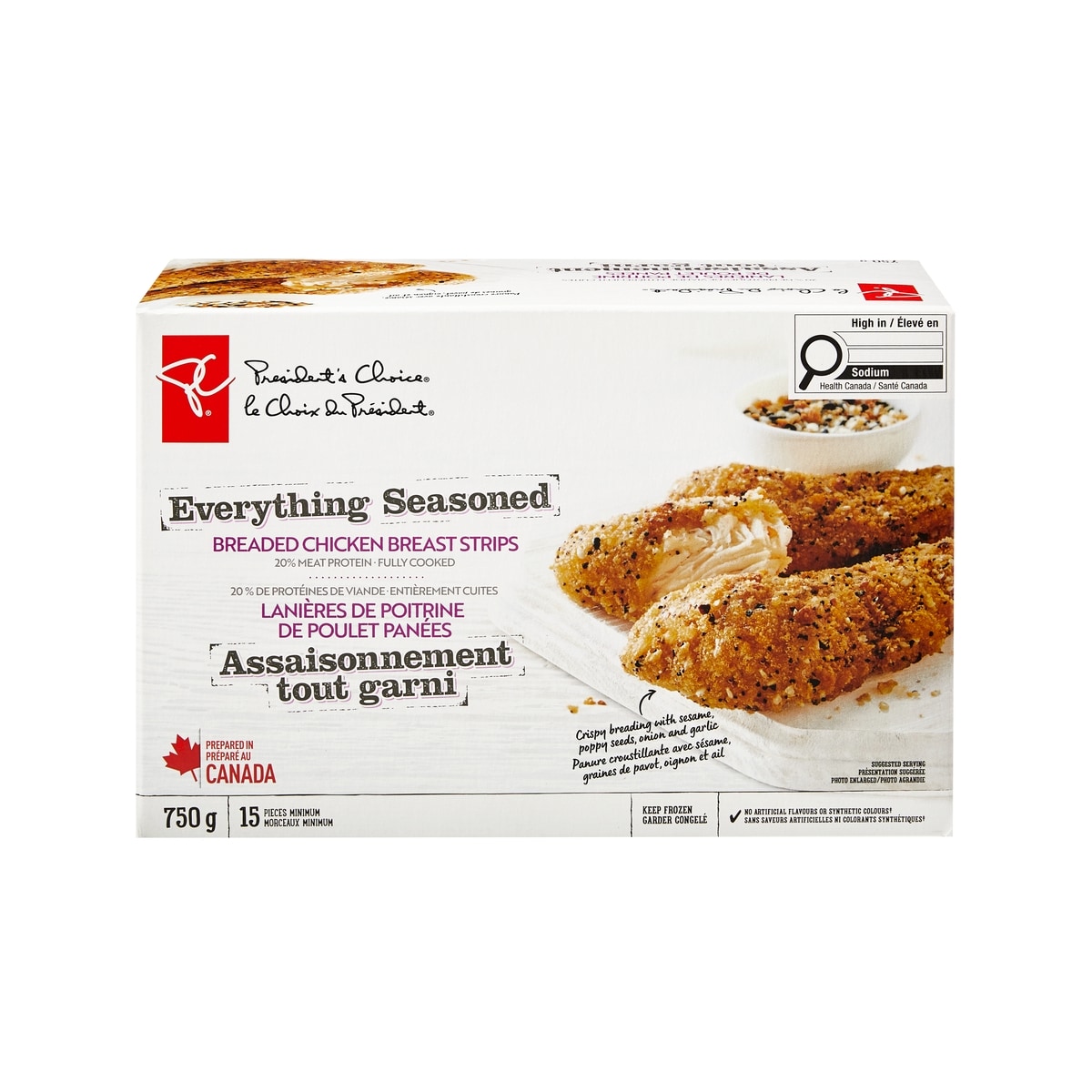 President's Choice Everything Seasoned Breaded Chicken Breast Strips 750 g, $2.67/100g
