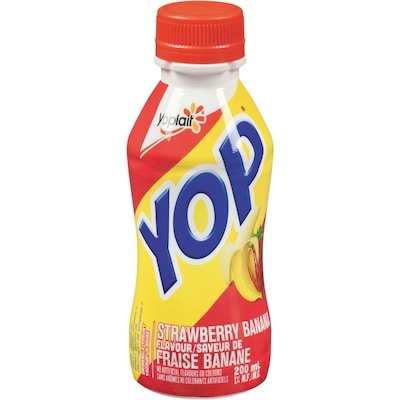 Yoplait Yop 1% Drinkable Yogurt, Strawberry Banana, Yogurt Drink 200 ml, $0.75/100ml