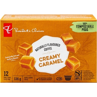 President's Choice PC® Creamy Caramel Naturally Flavoured Single Serve Coffee Pods 12 ea, $0.83/1ea