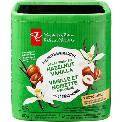 le Choix du Président Café décaféiné à arôme naturel Vanille et noisette mouture fine 250 g, 3,20 $/100g