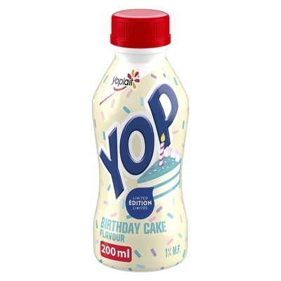 Yoplait Yop 1% Drinkable Yogurt, Birthday Cake Limited Edition, Yogurt Drink 200 ml, $1.00/100ml