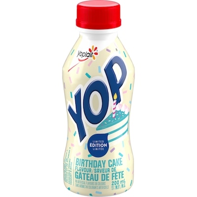 Yoplait Yop 1% Drinkable Yogurt, Birthday Cake Limited Edition, Yogurt Drink 200 ml, $1.00/100ml