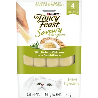 Purina Fancy Feast Savoury Purée Naturals with Natural Chicken, Cat Treats 40 g, $8.73/100g