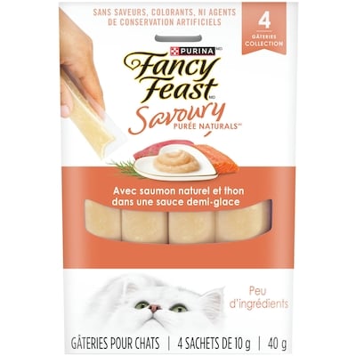Purina Fancy Feast savoury purée naturals avec du saumon et du thon naturels, gâteries pour chats 40 g, 8,73 $/100g