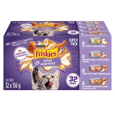 Purina Friskies Turkey Experience Wet Cat Food Variety Pack 32 Count 4.99 kg, $0.58/100g