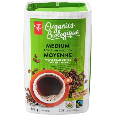 PC Organics Medium Roast Whole Bean Coffee 907 g, $3.64/100g