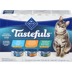 Blue Buffalo Tastefuls nourriture naturelle pour chat adultes en pâté 12 boîtes assorties 2.18 kg, 1,38 $/100g