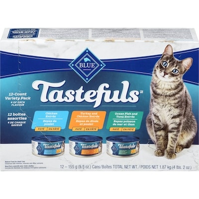 Blue Buffalo Tastefuls nourriture naturelle pour chat adultes en pâté 12 boîtes assorties 2.18 kg, 1,38 $/100g