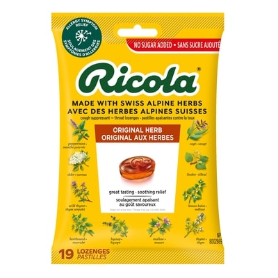 Ricola Gouttes contre la toux aux herbes originales sans sucre ajouté 19ct 19 ea, 0,20 $/1ch