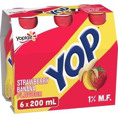 Yoplait Yop 1% Drinkable Yogurt Pack, Strawberry Banana, Yogurt Drinks 1.2 l, $0.65/100ml
