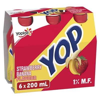 Yoplait Yop 1% Drinkable Yogurt Pack, Strawberry Banana, Yogurt Drinks 1.2 l, $0.75/100ml