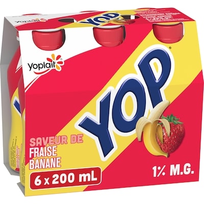 Yoplait Paquet de yogourts à boire Yoplait Yop 1 %, fraise-banane, boissons au yogourt 1.2 l, 0,75 $/100ml