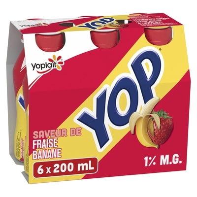 Yoplait Paquet de yogourts à boire Yoplait Yop 1 %, fraise-banane, boissons au yogourt 1.2 l, 0,75 $/100ml