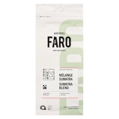 Bruleries Faro Café responsable mélange sumatra grains entiers torréfaction foncée 300 g, 5,33 $/100g