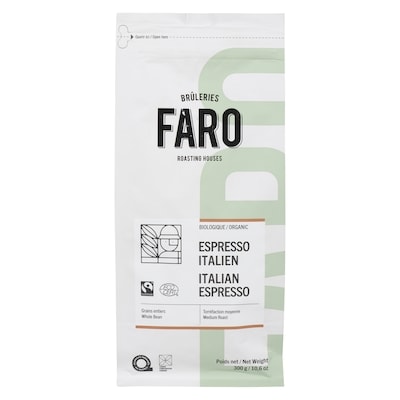 Bruleries Faro Coffee Organic Italian Espresso Whole Bean Medium Roast 300 g, $5.33/100g