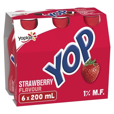 Yoplait Yop 1% Drinkable Yogurt Pack, Strawberry, Yogurt Drinks 6x200.0 ml, $0.75/100ml