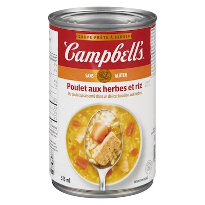 Campbell’s Soupe au poulet aux herbes et riz prête à déguster 515 ml, 0,43 $/100ml