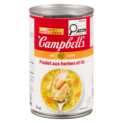Campbell’s Soupe au poulet aux herbes et riz prête à déguster 515 ml, 0,77 $/100ml