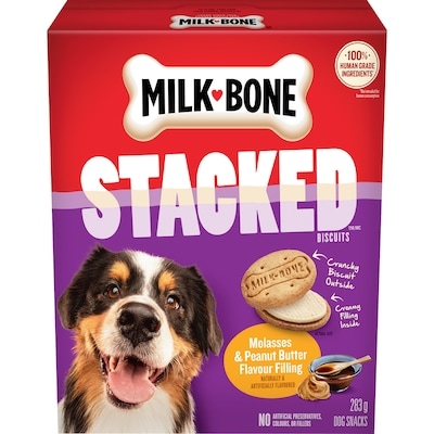 Milkbone Stacked Biscuits Dog Snacks Molasses & Peanut Butter Flavour Filling 283 g, $1.94/100g