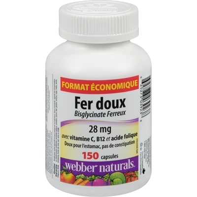 Webber Naturals Fer doux 28 mg format économique 150 ea, 0,10 $/1ch