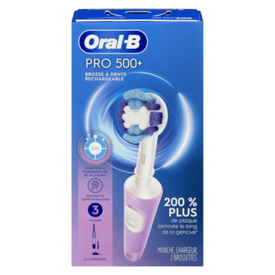 Oral-B Brosse à dents rechargeable Pro 500+ avec 2 brossettes 1 ea, 59,99 $/1ch