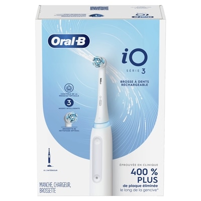 Oral-B Brosse à dents électrique iO Série 3 avec (1) brossette, rechargeable, blanc 1 ea, 77,00 $/1ch