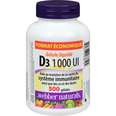 Webber Naturals D3 1 000 ui format économique 500 ea, 0,02 $/1ch