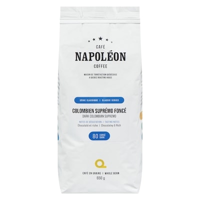 Café Napoléon Série classique café en grains colombien suprémo foncé 80 corsé 650 g, 5,08 $/100g