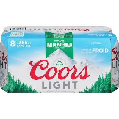 Coors Bière légère, 8 canettes (Pièce d’identité requise au moment du ramassage) 8x355.0 ml, 0,72 $/100ml
