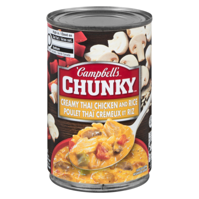 Campbell’s Chunky soupe prête à servir poulet thaï crémeux et riz 515 ml, 0,68 $/100ml