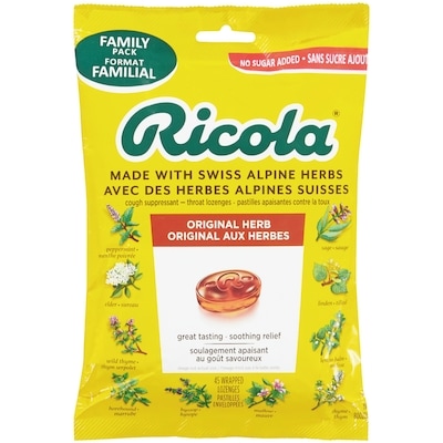 Ricola Gouttes contre la toux aux herbes originales sans sucre ajouté 19ct 45 ea, 0,20 $/1ch