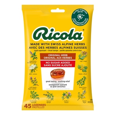 Ricola Pastilles contre la toux Original aux herbes avec menthol, sans sucre ajouté – 45 unités 45 ea, 0,19 $/1ch