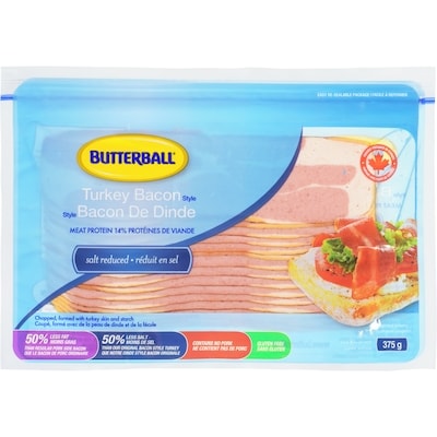 Butterball Style bacon de dinde réduit en sel 375 g, 2,26 $/100g