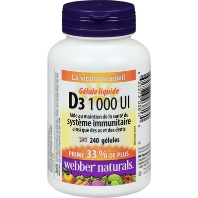 Webber Naturals D3 1 000 ui 240 ea, 0,03 $/1ch