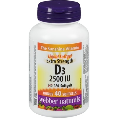 Webber Naturals D3 2500 Iu Extra Strength 180 ea, $0.05/1ea