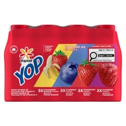 Yoplait Yop 1% Drinkable Yogurt Pack, Strawberry, Blueberry, Raspberry, and Strawberry Banana, Yogurt Drinks 12x200.0 ml, $0.46/100ml