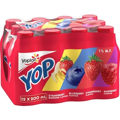 Yoplait Yop 1% Drinkable Yogurt Pack, Strawberry, Blueberry, Raspberry, and Strawberry Banana, Yogurt Drinks 12x200.0 ml, $0.60/100ml